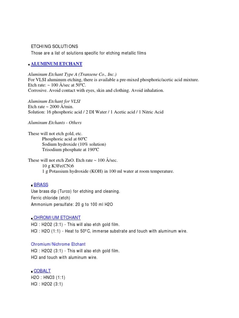 Etching Solutions PDF Nitric Acid Germanium