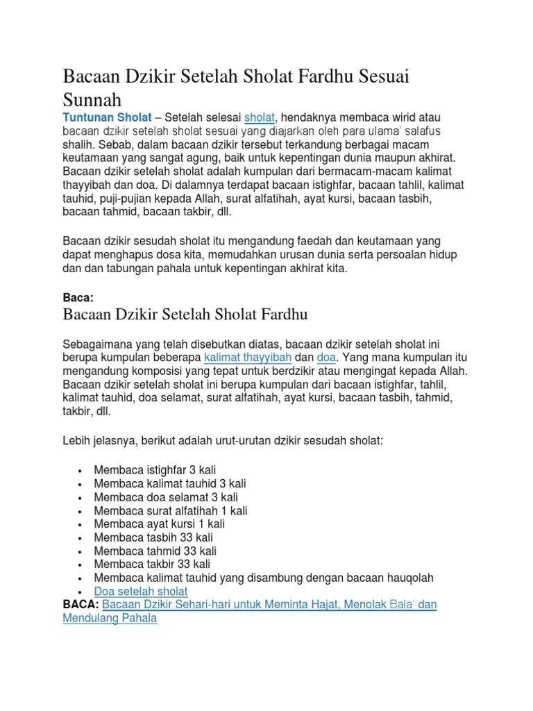 Bacaan Dzikir Setelah Sholat Fardhu Sesuai Sunnah | PDF