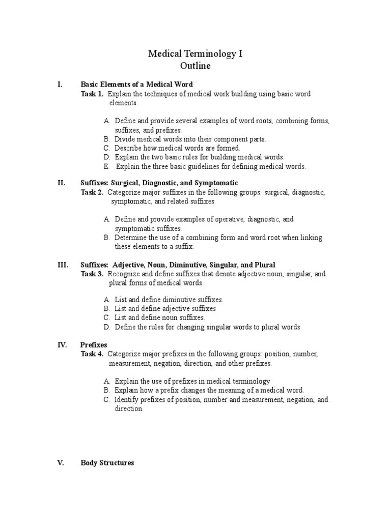 Outline Medical Terminology PDF Grammatical Number Plural