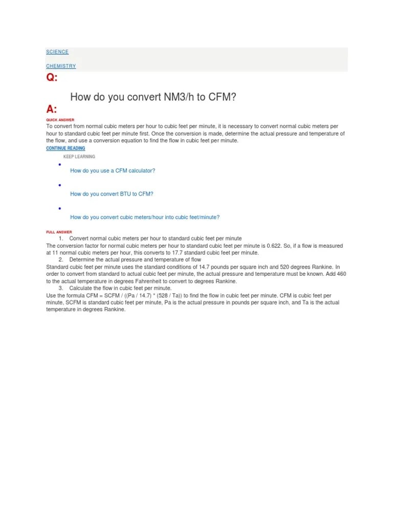 How Do You Convert NM3/h To CFM? | PDF