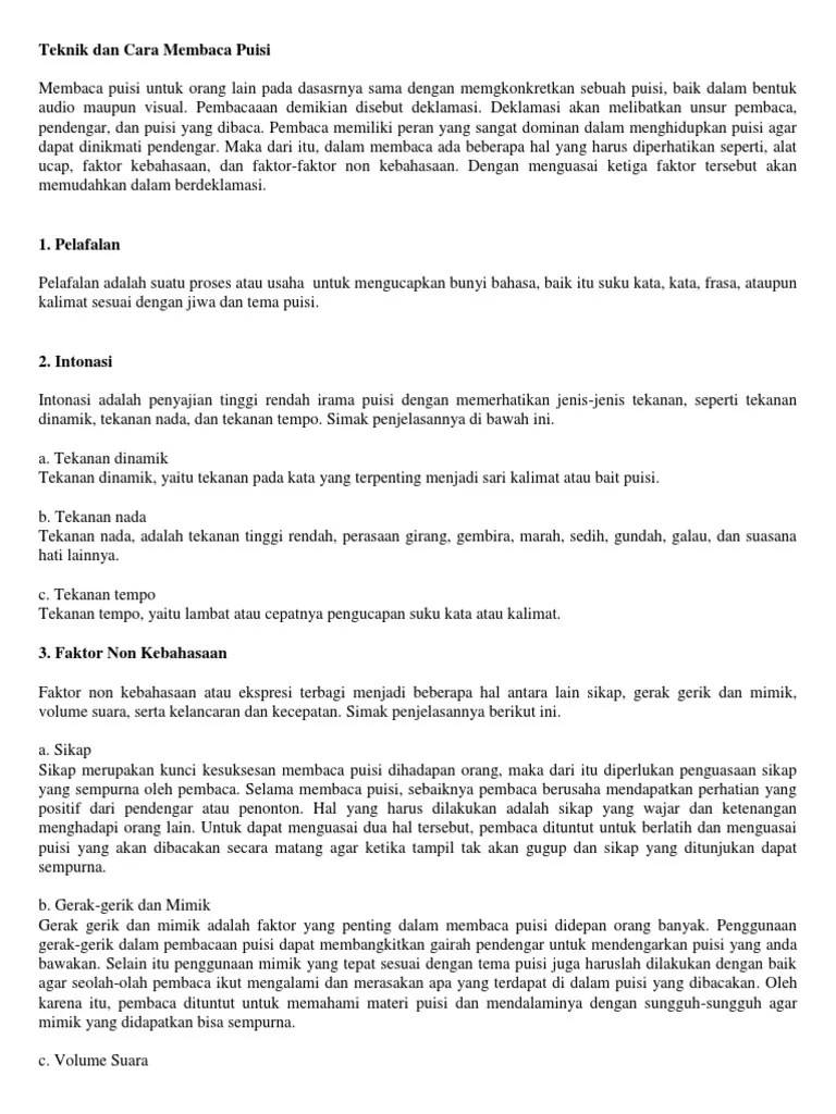 Cara Membaca Puisi | PDF