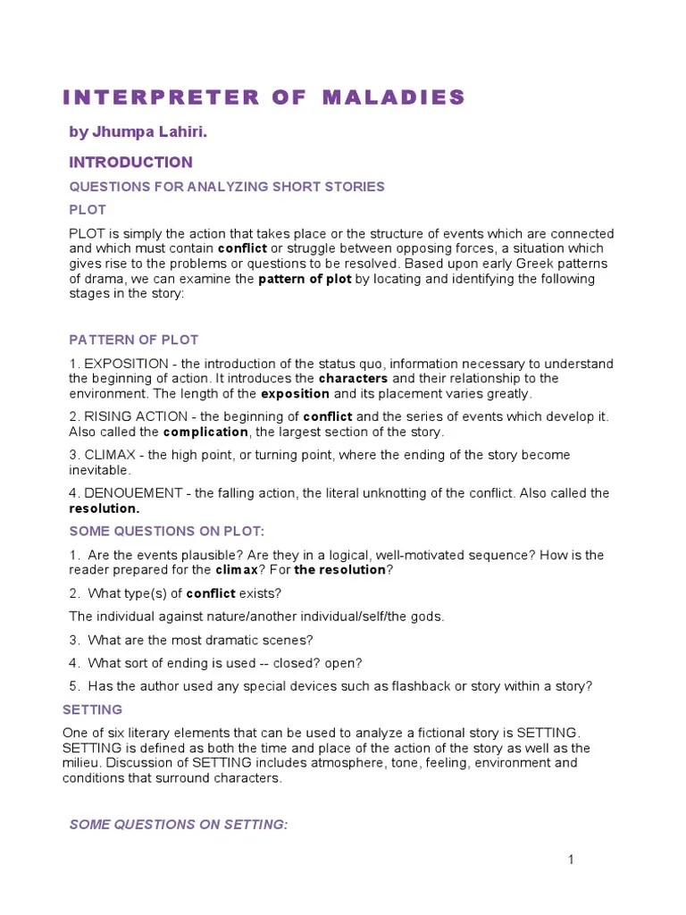 Interpreter of Maladies Booklet PDF Narration Plot (Narrative)