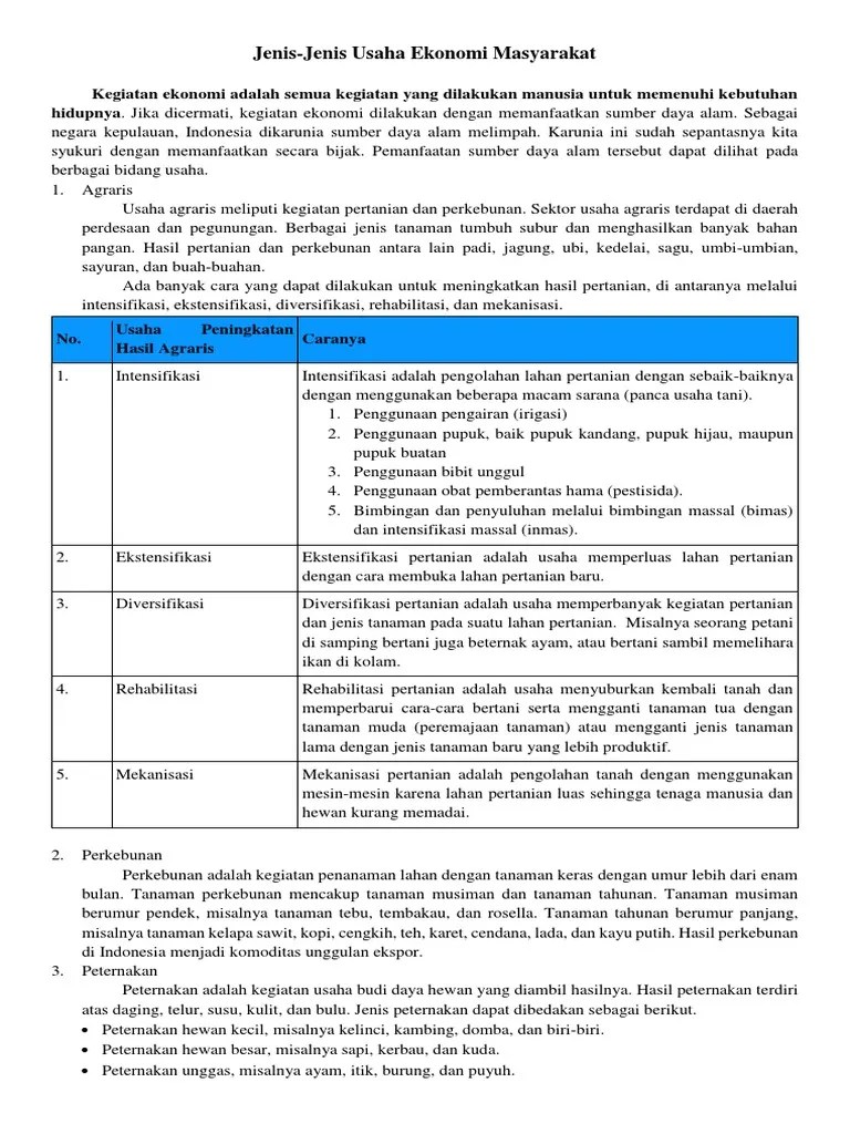 Jenis Usaha Ekonomi Masyarakat | PDF