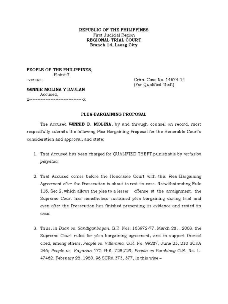 Plea Bargain (Sample) Plea Plea Bargain