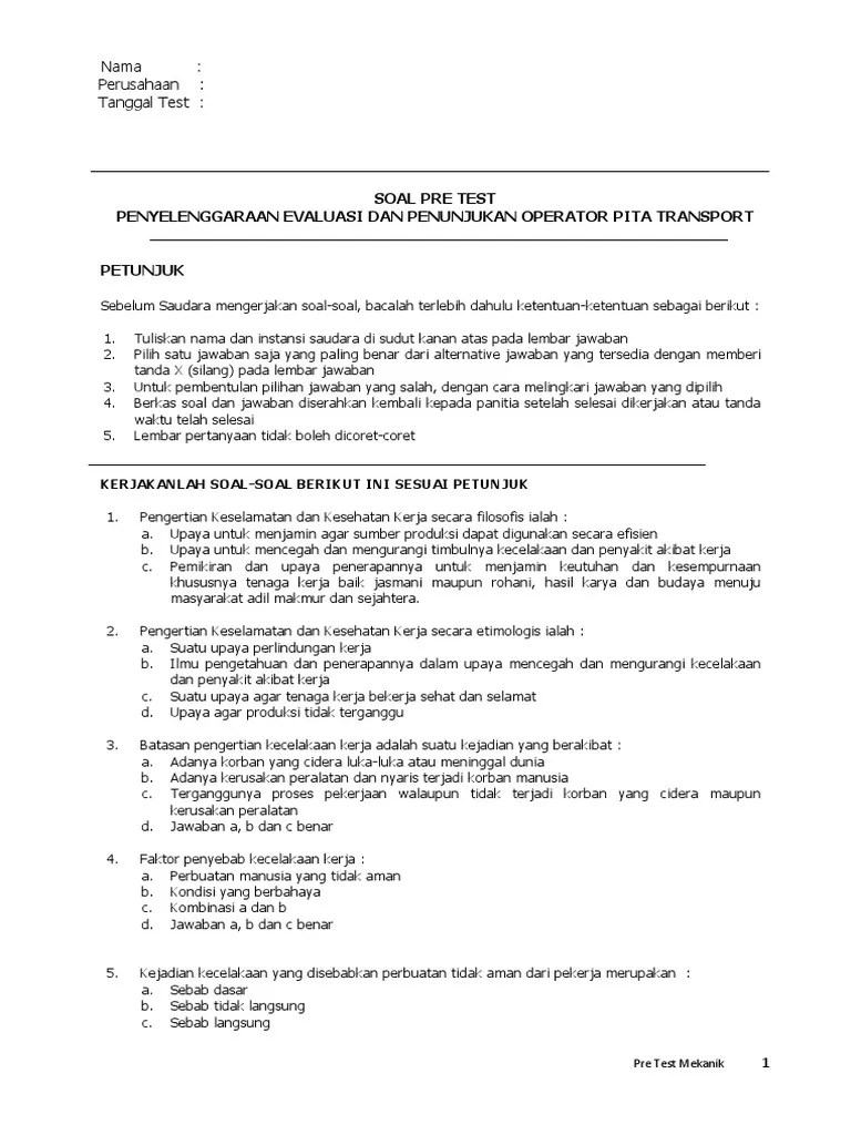 Soal Pre Test Belt Conveyor | PDF
