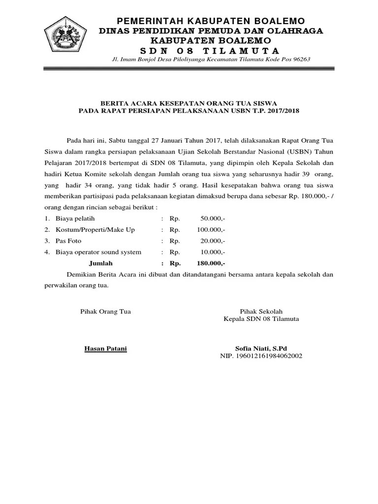 Berita Acara Rapat Komite Dengan Orang Tua Siswa Matkul