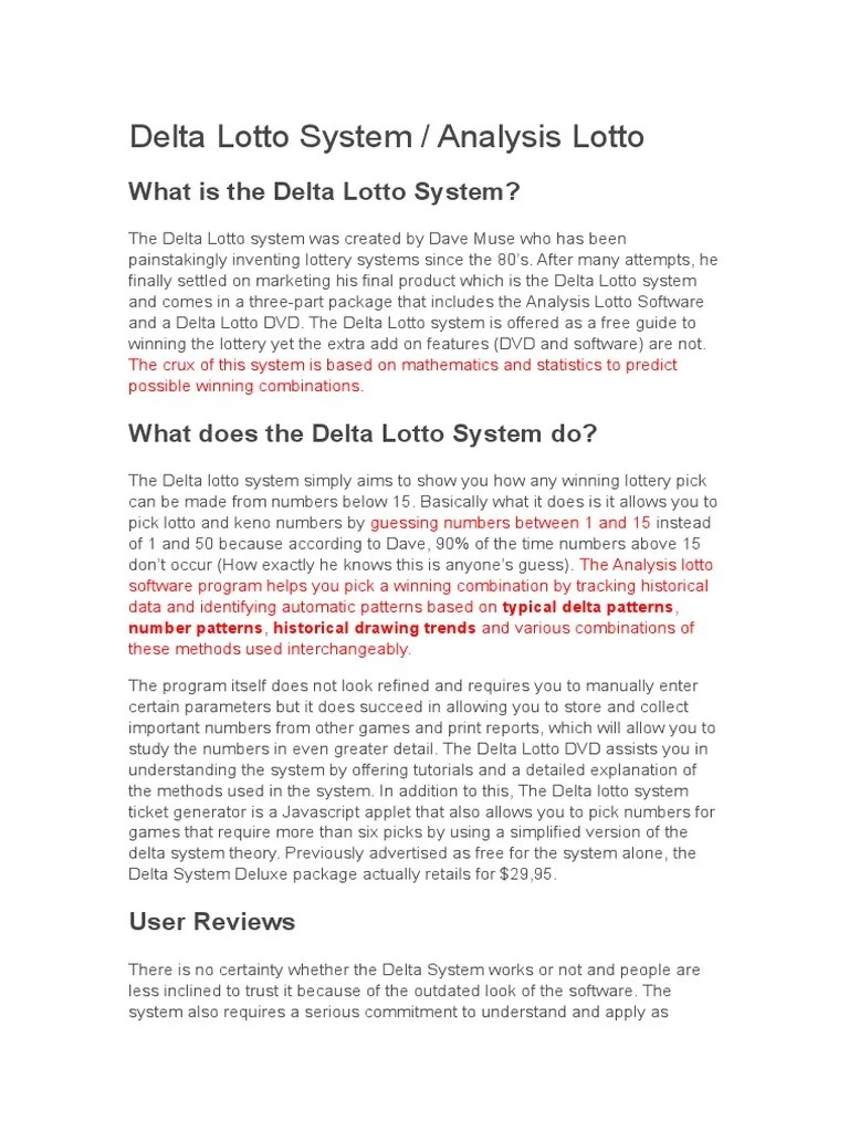 Delta Lotto System Lottery Powerball