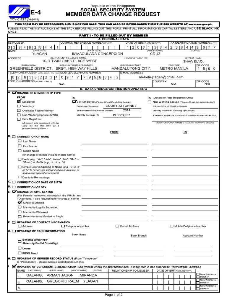SSS Change Request Form PDF Identity Document Annulment