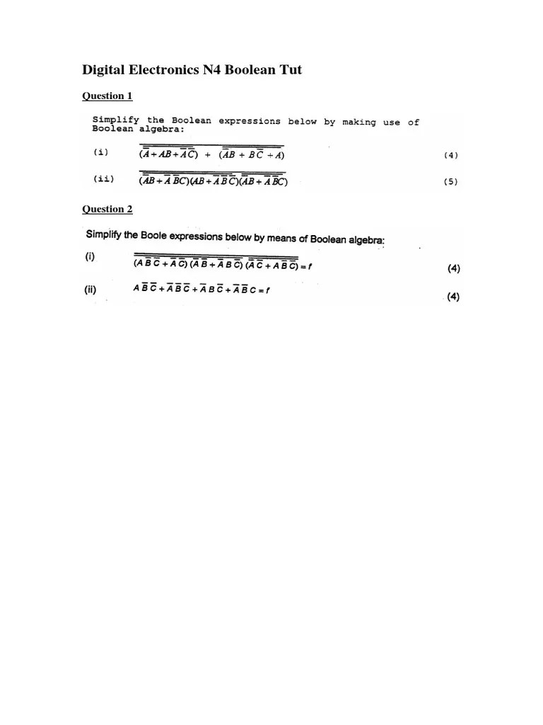 Digital Electronics N4 Boolean Tut PDF