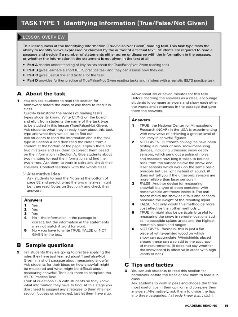 Ielts Academic Reading Task Type 1 Question International English