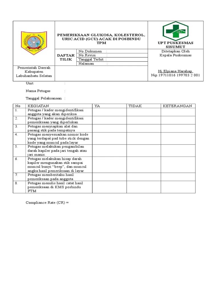 Daftar Tilik Posbindu PTM | PDF