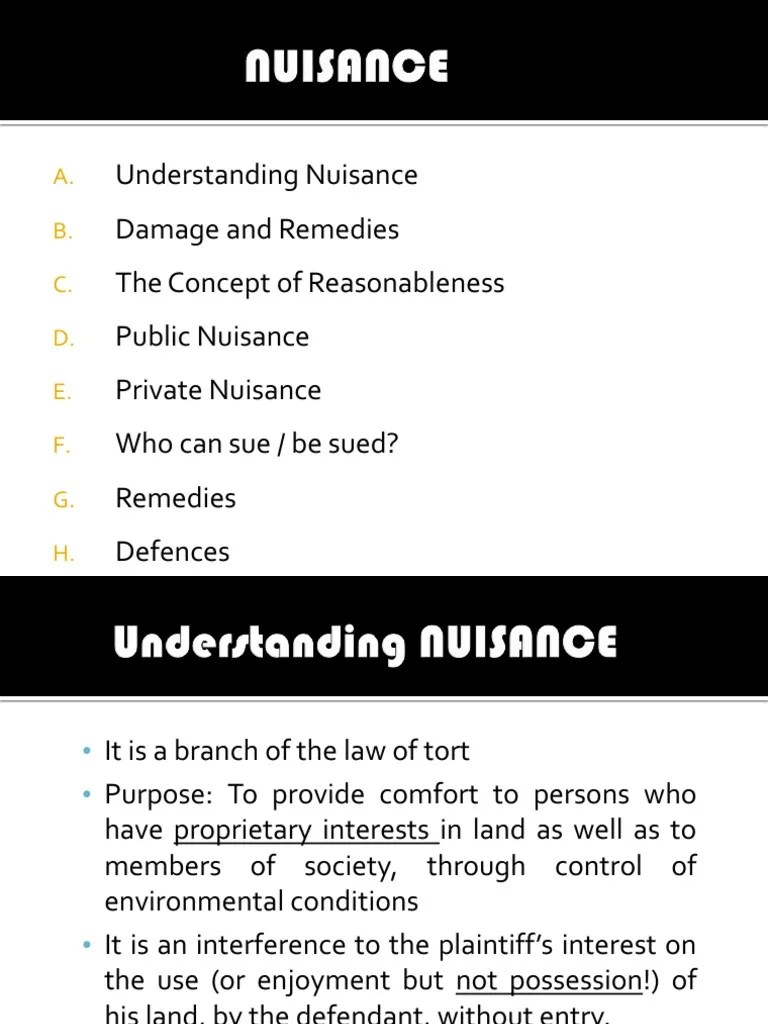 Understanding Nuisance Damage and Remedies The Concept of Reasonableness Public Nuisance Private