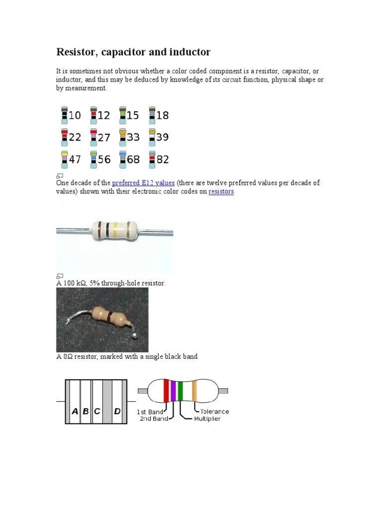 Resistor, Capacitor and Inductor Preferred E12 Values Resistors PDF