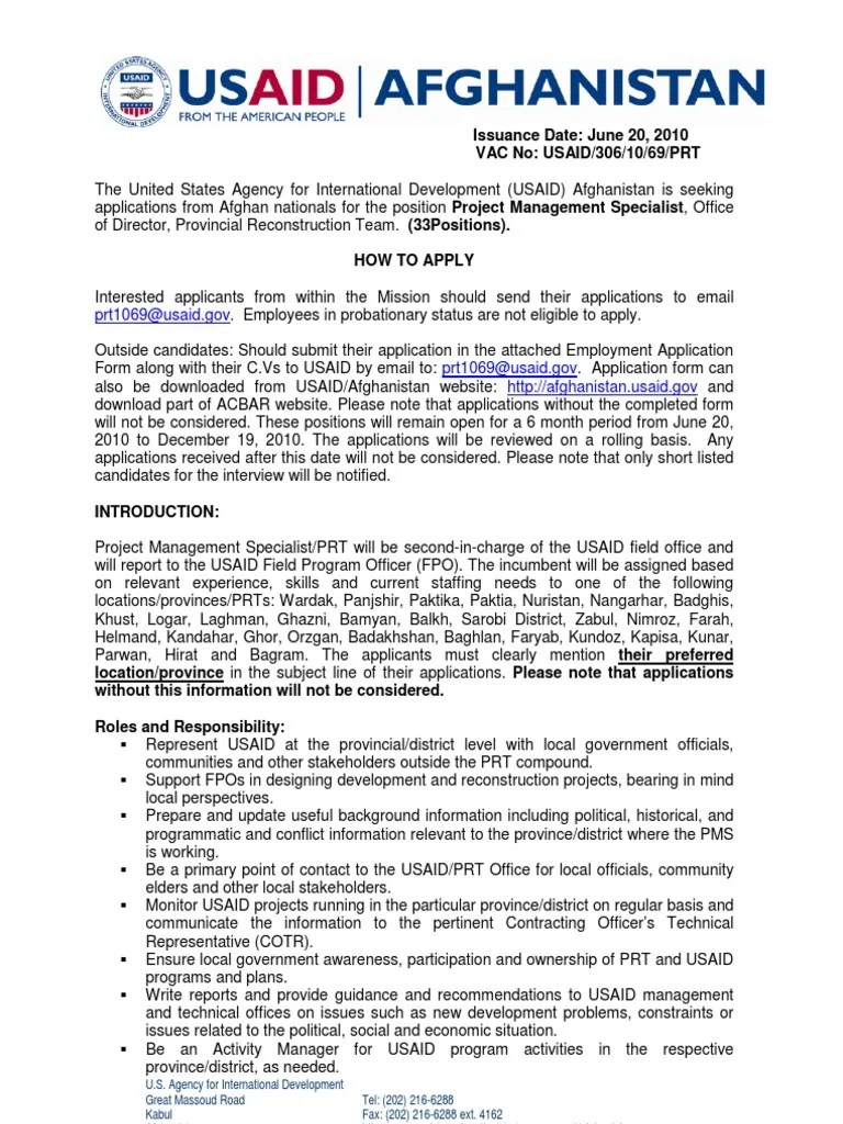Afghanistan USAID Job United States Agency For International Development Business