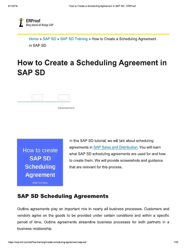 How To Create A Scheduling Agreement in SAP SD ERProof PDF