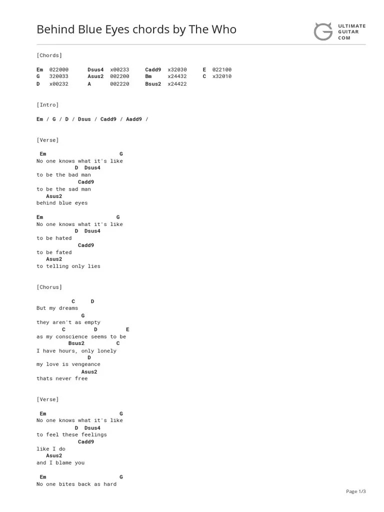 Behind Blue Eyes Chords by The Whotabs at Ultimate Guitar Archive