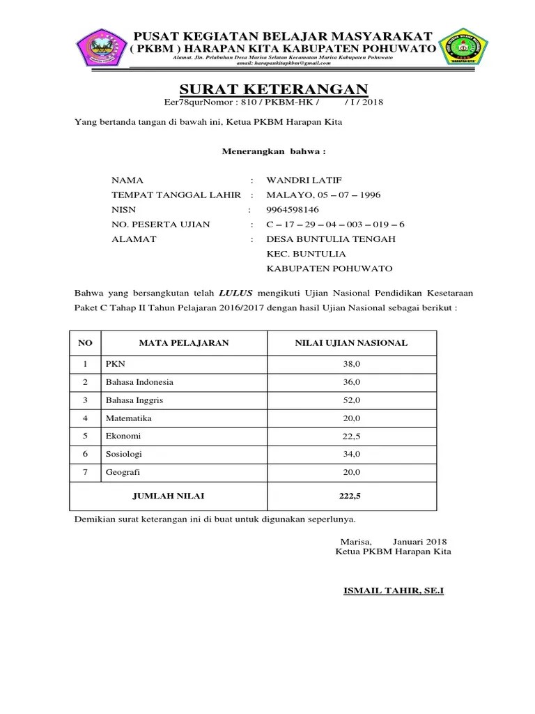 Surat Keterangan Ijazah Paket | PDF