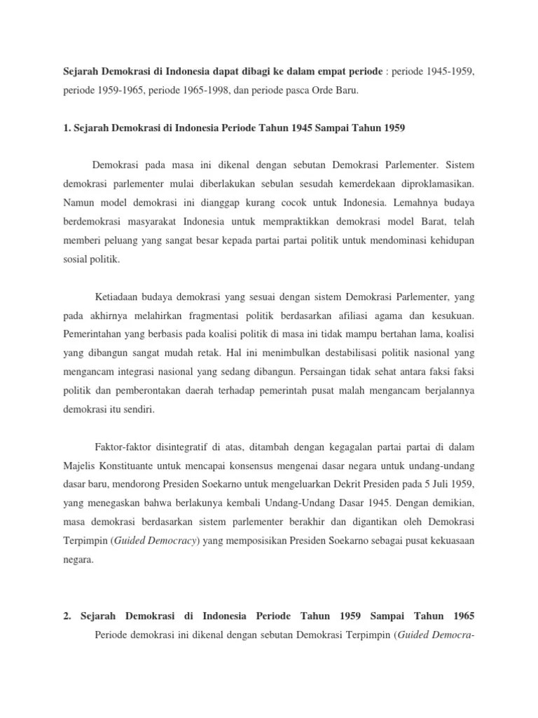 Sejarah Demokrasi Di Indonesia Dapat Dibagi Ke Dalam Empat Periode | PDF