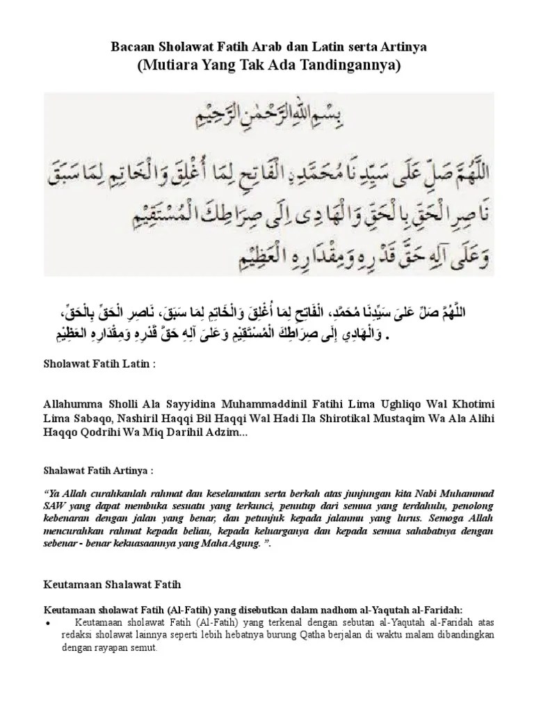 Bacaan Sholawat Fatih Arab dan Latin serta Artinya.doc