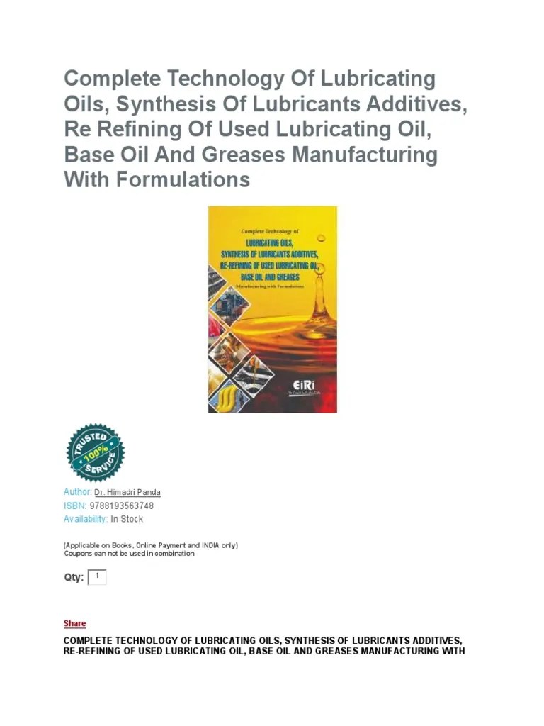 Complete Technology of Lubrication Oil and Lubricants Formulations PDF Lubricant Lithium