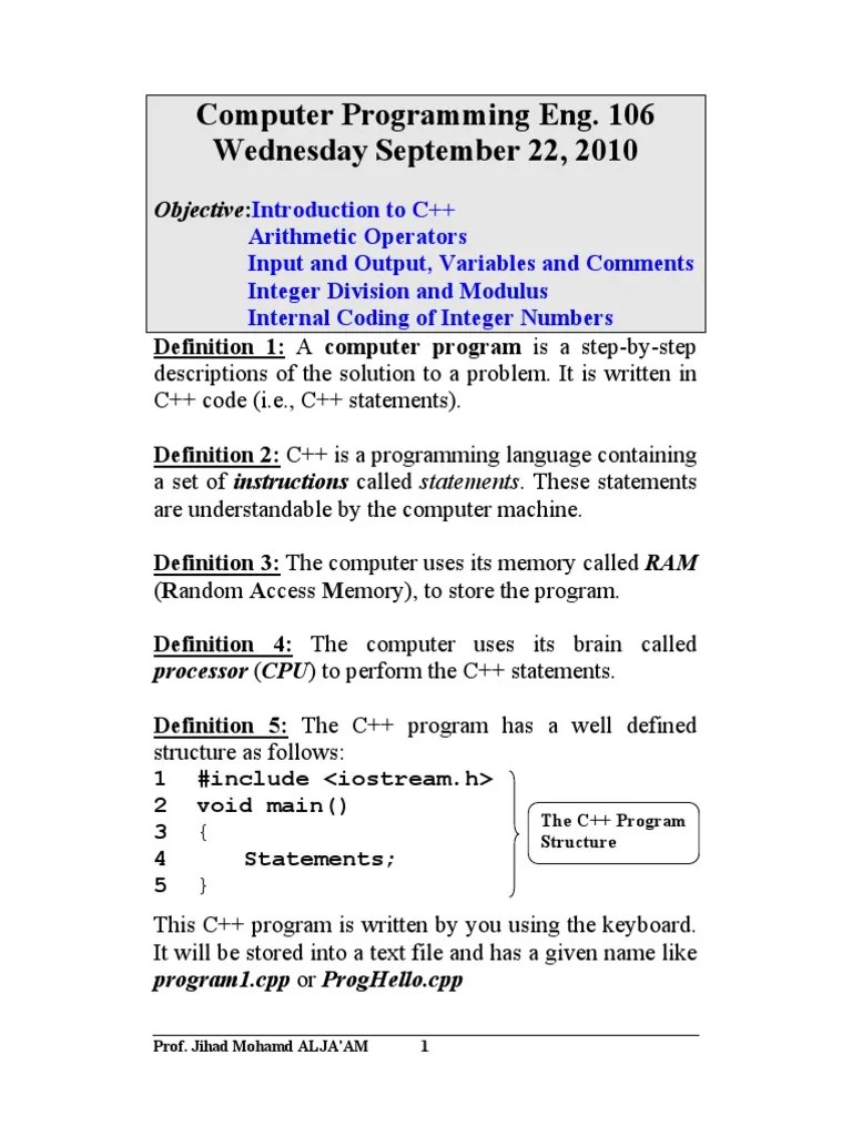 Introduction to C++ Programming Data Types, Operators, Input/Output