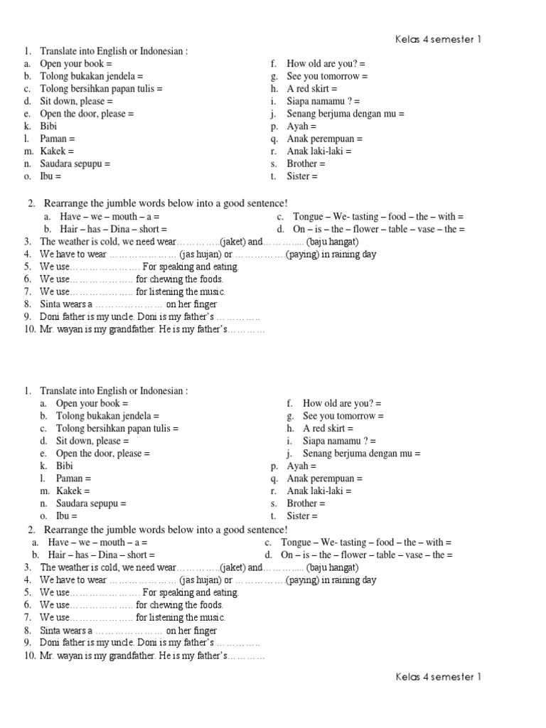 Kelas 4 Bahasa Inggris SMSTR 1