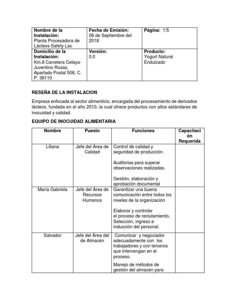 Haccp Yogurt Natural PDF Yogur Leche