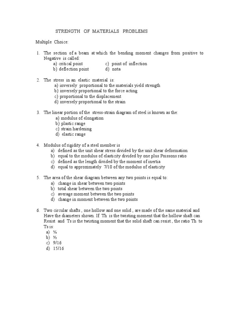 Strength of Materials Problems PDF Strength Of Materials Deformation (Mechanics)