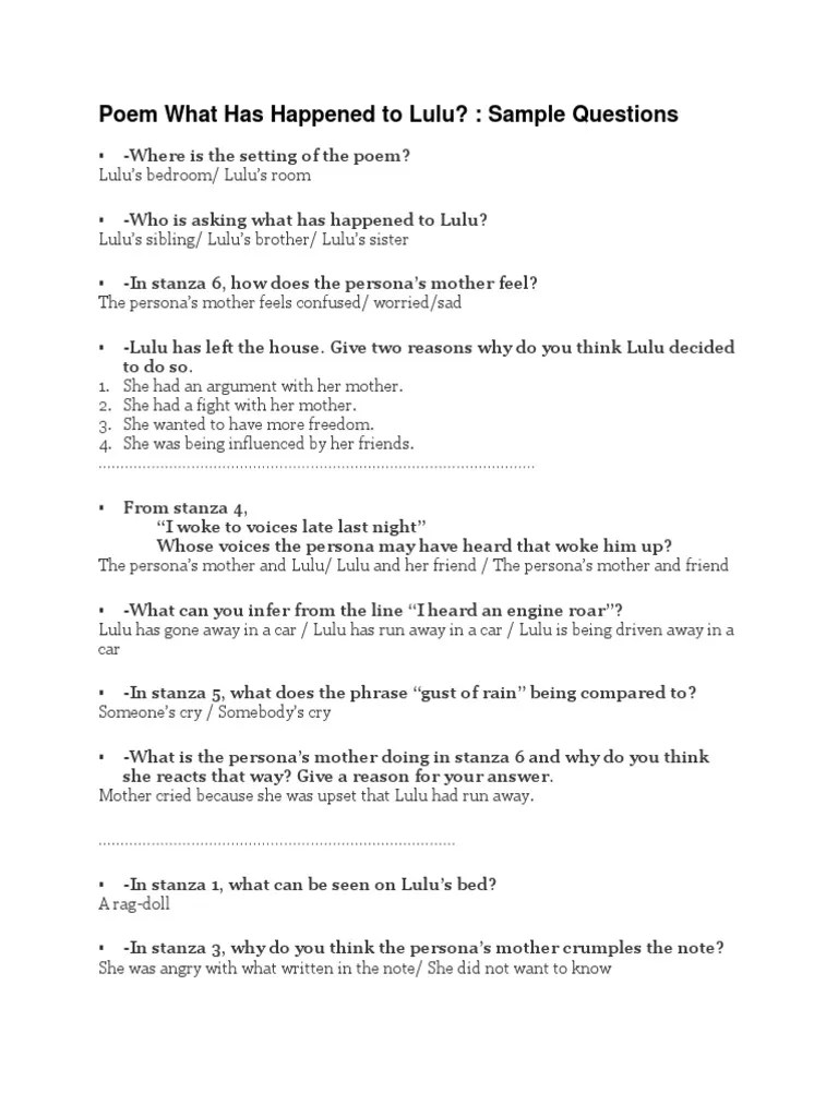Poem What Has Happened To Lulu PDF Adolescence