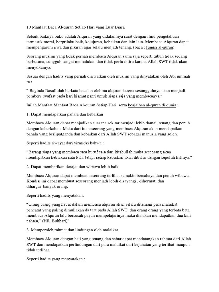 10 Manfaat Baca Al-Qur&rsquo;an | PDF