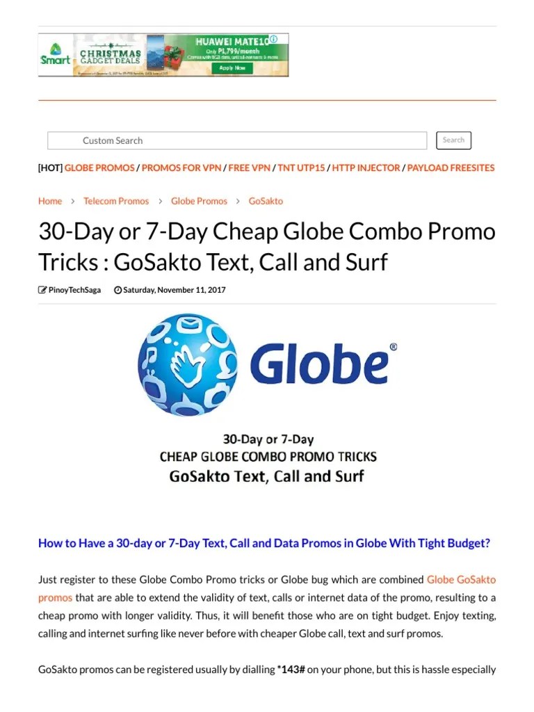 30Day or 7Day Cheap Globe Combo Promo Tricks GoSakto Text, Call and