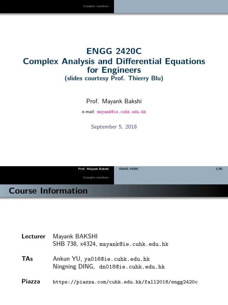 ENGG 2420C Complex Analysis and Differential Equations For Engineers