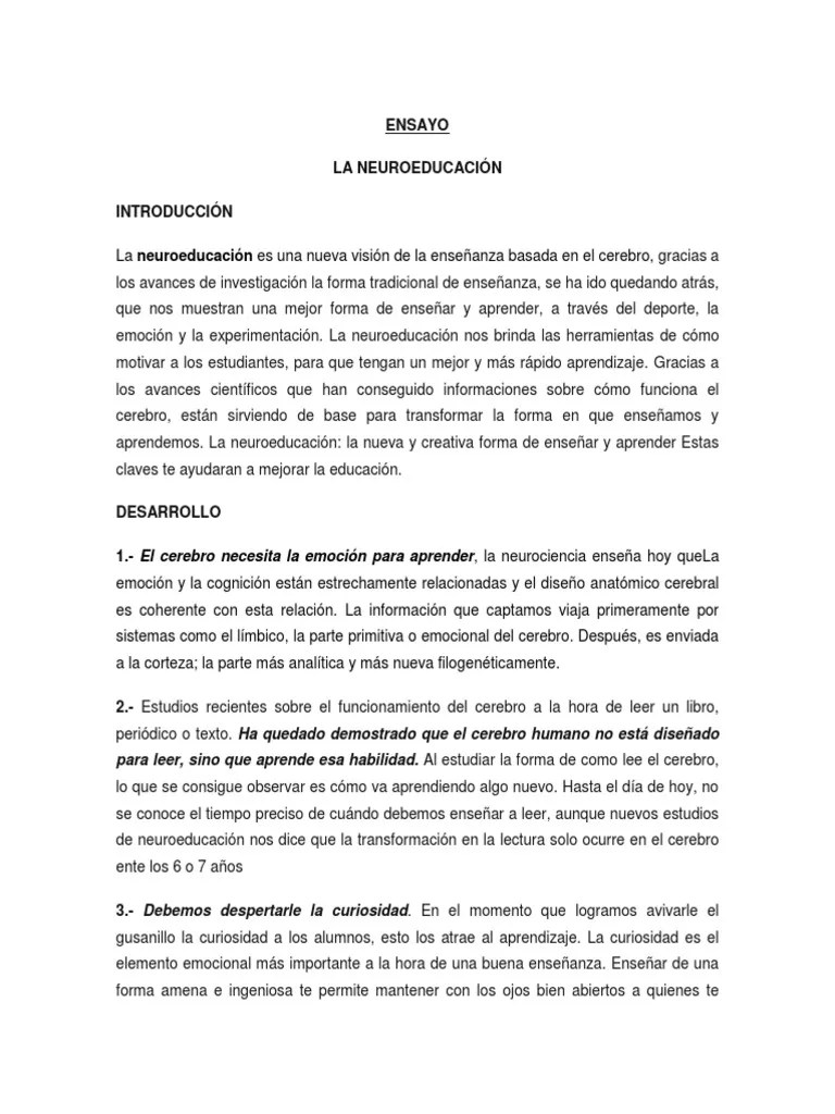 ENSAYO Neuroeducacion Cerebro Aprendizaje