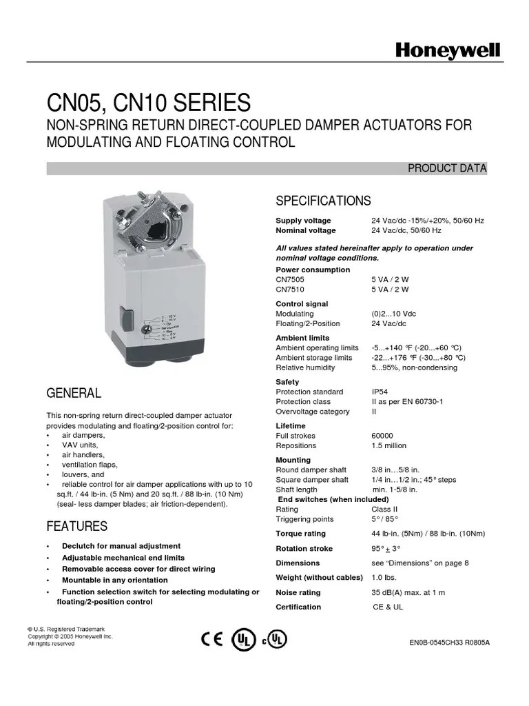 Cn05, Cn10 Series NonSpring Return DirectCoupled Damper Actuators