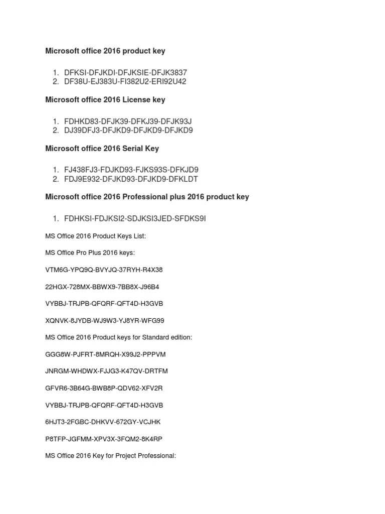 Microsoft Office 2016 Product Key PDF