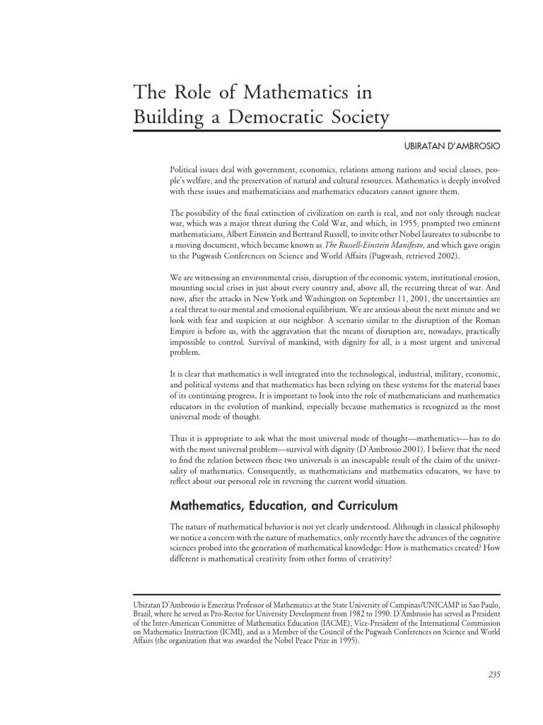 Role of Maths at Nation Level PDF Creativity Teaching Mathematics