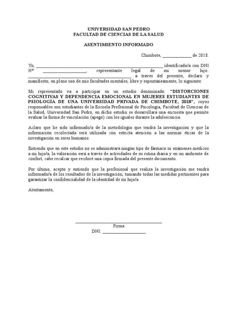 CONSENTIMIENTO INFORMADO Informed Consent Psychology & Cognitive