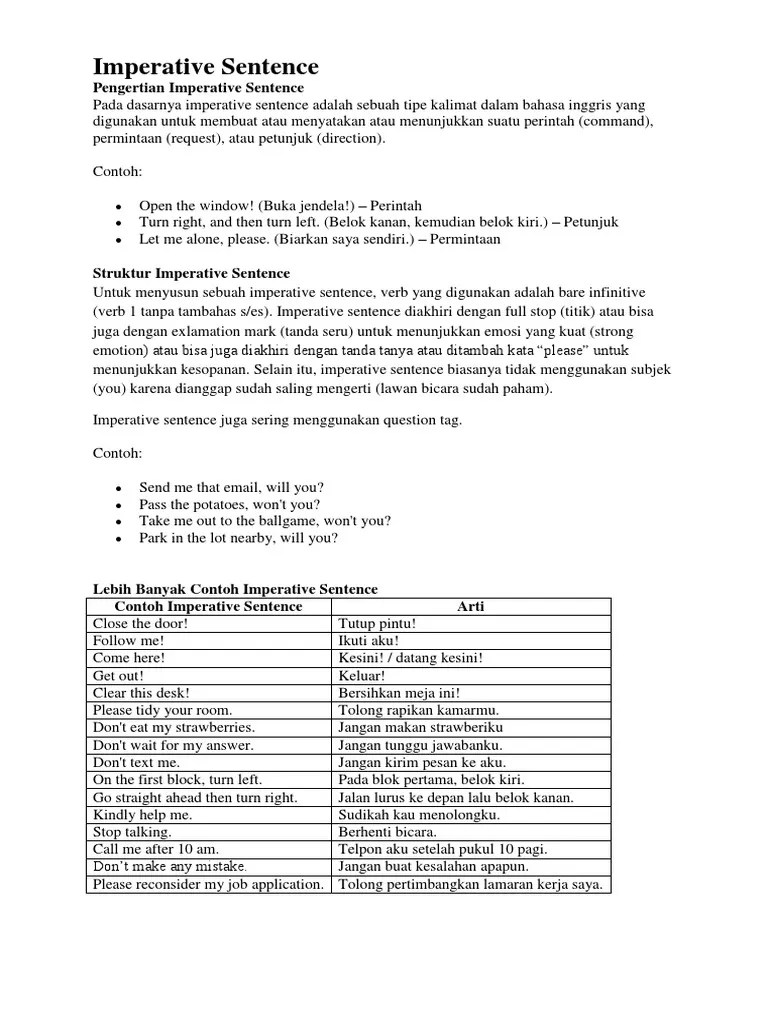 Soal Imperative Sentence Berbagi Informasi Bermanfaat
