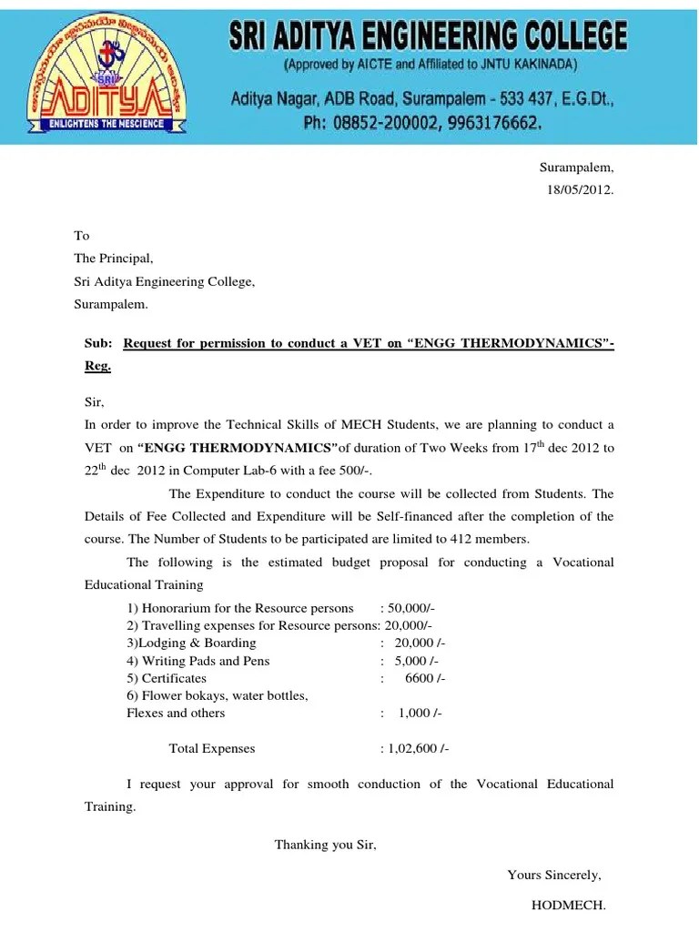 Request Letter From HOD To Principal PDF