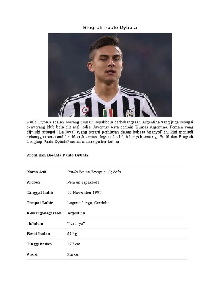 Profil Dan Biografi Lengkap Paulo Dybala | PDF