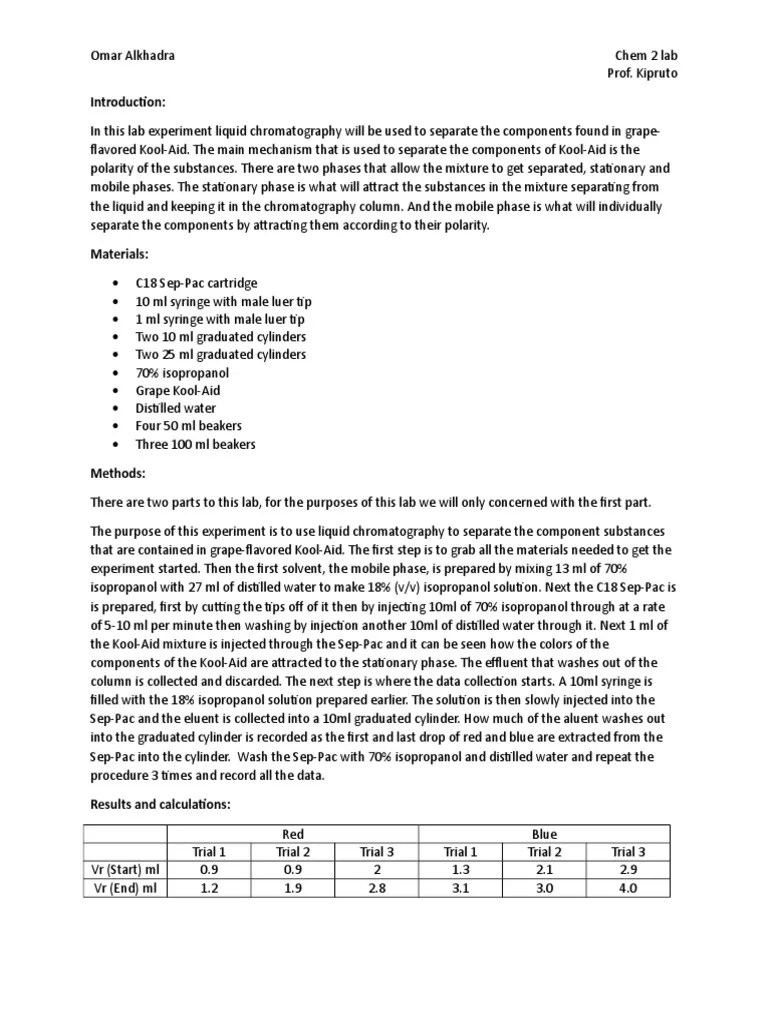 Liquid Chromatography Lab Report | PDF | Elution | Chromatography