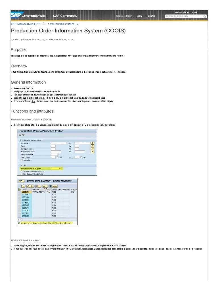 Production Order Information System (COOIS) ERP Manufacturing (PP