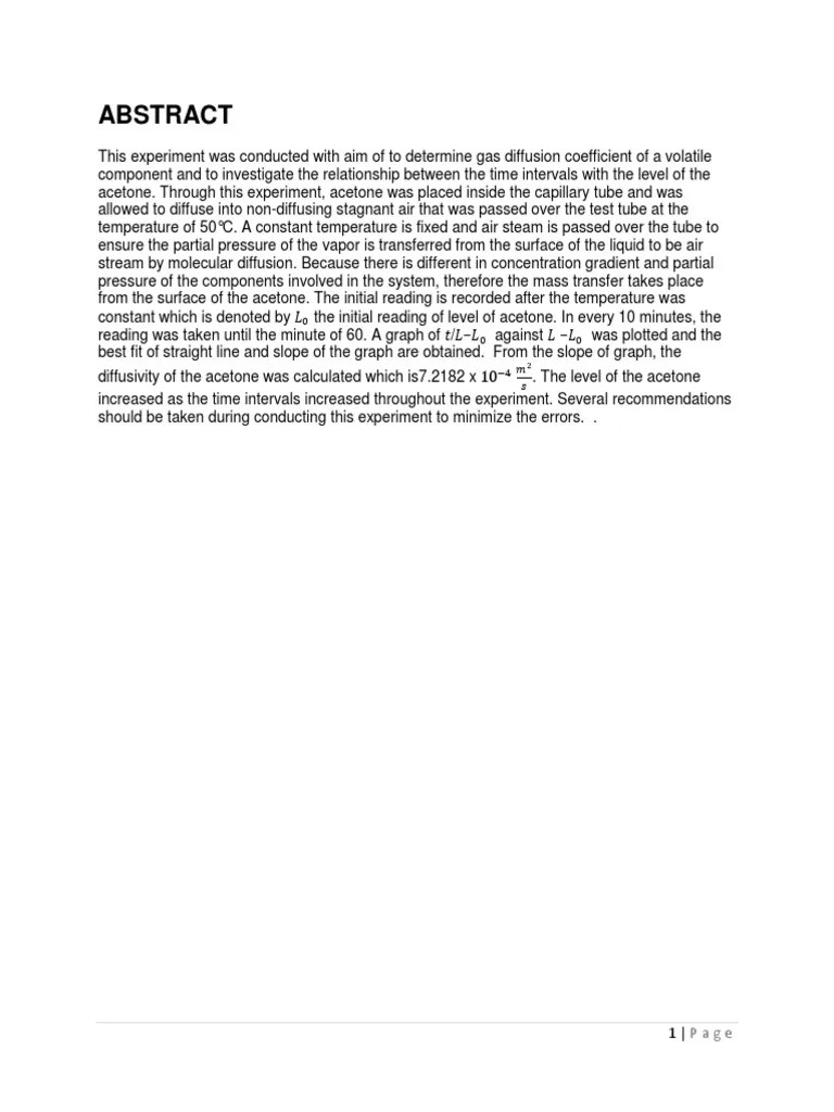 gas diffusion coefficient Lab Report Diffusion Chemical Engineering