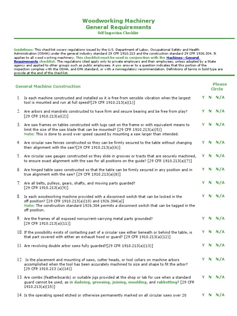 woodworkingmachinerygeneralchecklist.doc Occupational Safety And