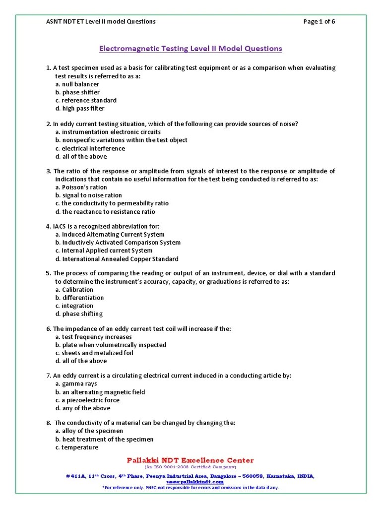 Eddy Current Testing LevelII Questions and Answers Inductor