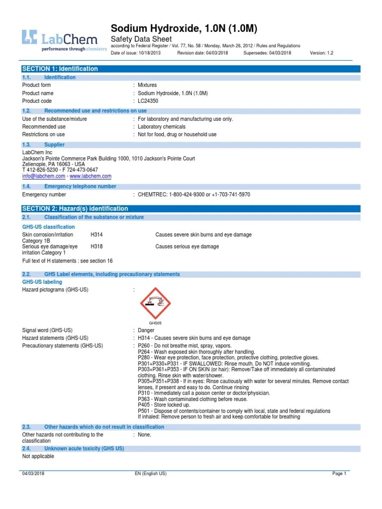 Msds NaOH Toxicity Personal Protective Equipment