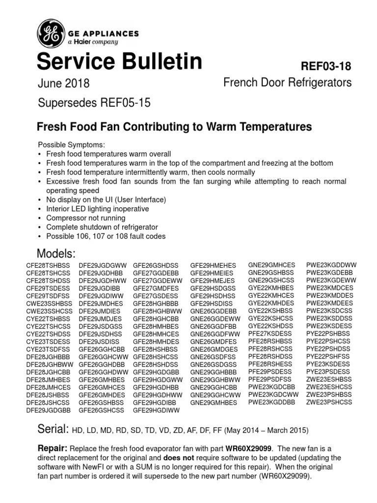 GE Service Bulletin REF0318 Refrigerator Thermodynamics Free 30