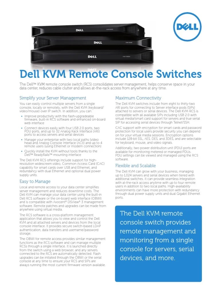Dell KVM Remote Console Switch Spec Sheet PDF Usb Data Transmission