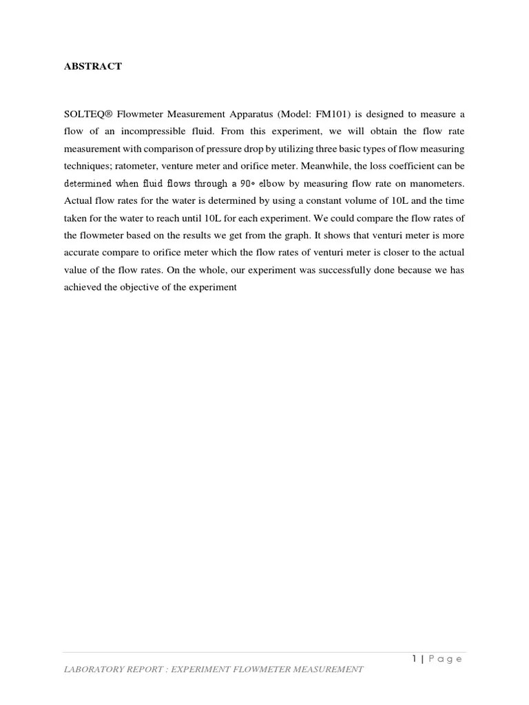 Flow Meter Lab Report Flow Measurement Fluid Dynamics