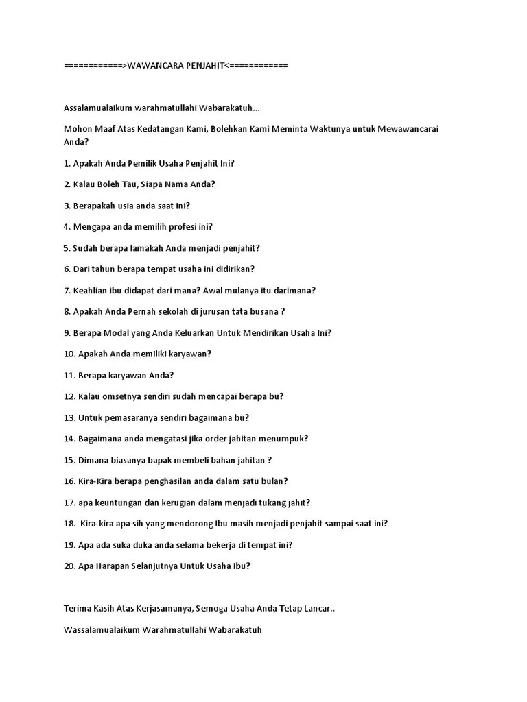 Wawancara Penjahit | PDF